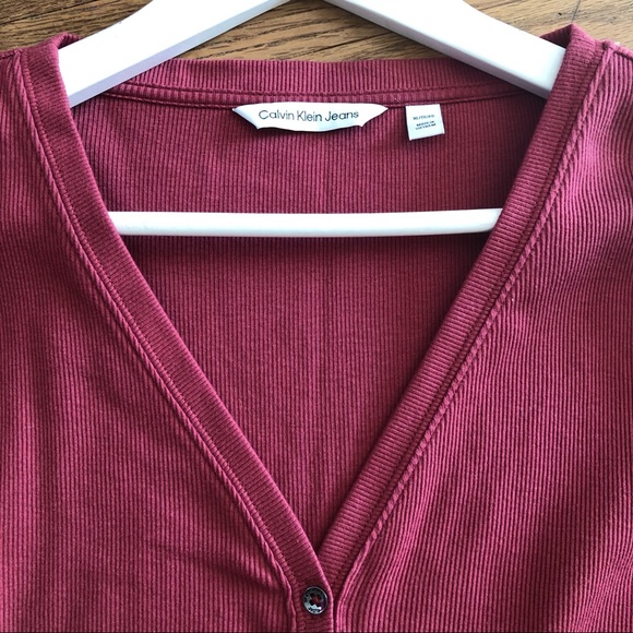 Calvin Klein Jeans Cropped V-neck Long Sleeve Button Front Cotton Cardigan  XL - Picture 3 of 4